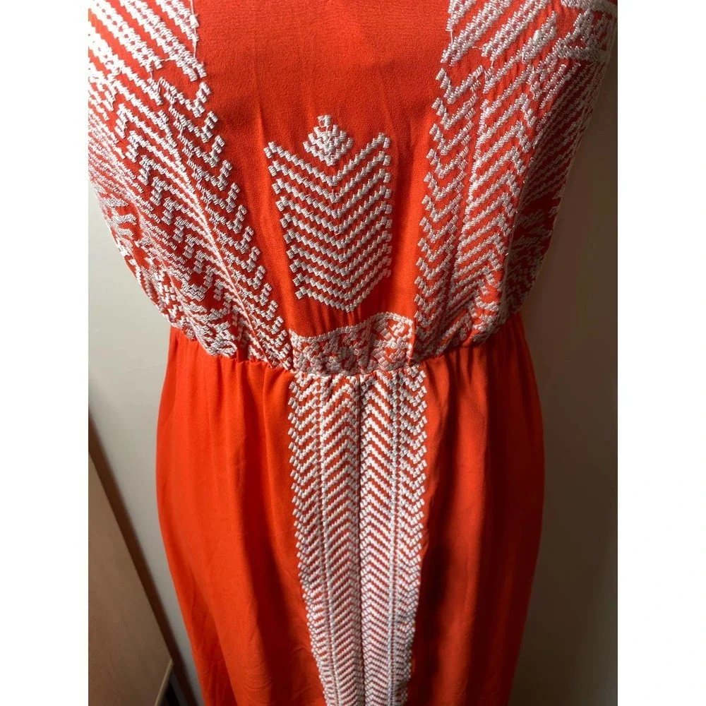 Anthropologie THML Orange Embroidered Boho Halter Maxi Dress size Small EUC - Picture 5 of 14